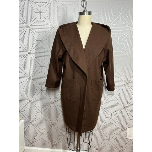 Mya Brown Wool ¾ Sleeve Wrap Hooded Oversized Coat with pockets M - Picture 15 of 16